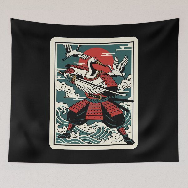 Item preview, Crane Warrior in Vintage Japanese Armor Above Ocean Wave designed and sold by JordynLadukeg65.