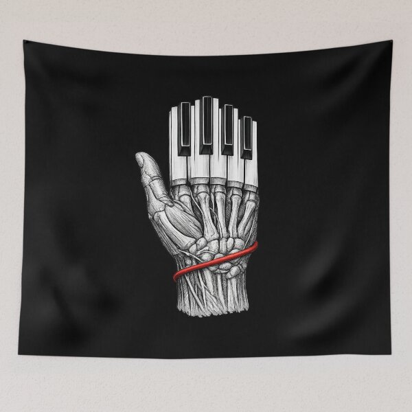 Item preview, Piano Bones — Skeleton Hand With Piano Keys | Surreal Music Anatomy Art Print designed and sold by ArtoryWorks.