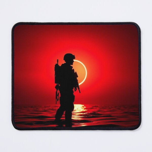 Item preview, Soldier Silhouette Against Red Eclipse | Military Warrior Art designed and sold by EllDAV777.