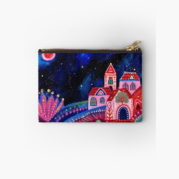 Item preview, Colorful Fantasy Village Painting with Dreamy Night Folk Art Landscape designed and sold by eliramaison.