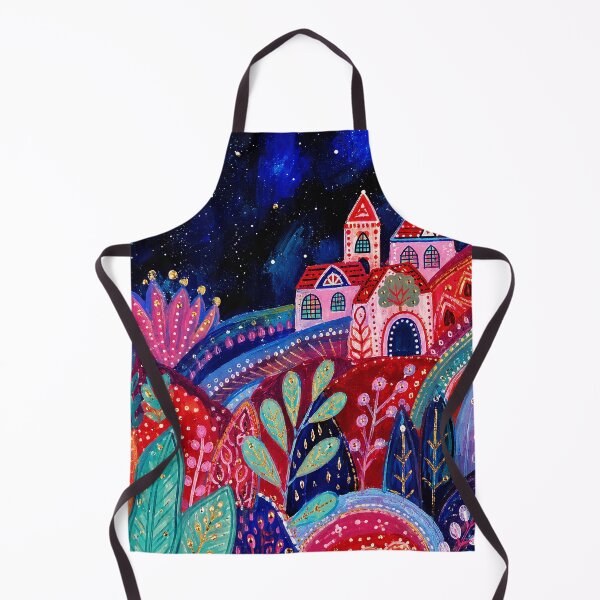 Item preview, Colorful Fantasy Village Painting with Dreamy Night Folk Art Landscape designed and sold by eliramaison.