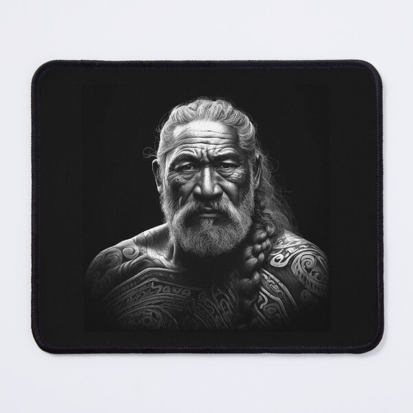 Item preview, Black and White Tattooed Warrior Portrait – Tribal Strength Art designed and sold by inkoutninja.