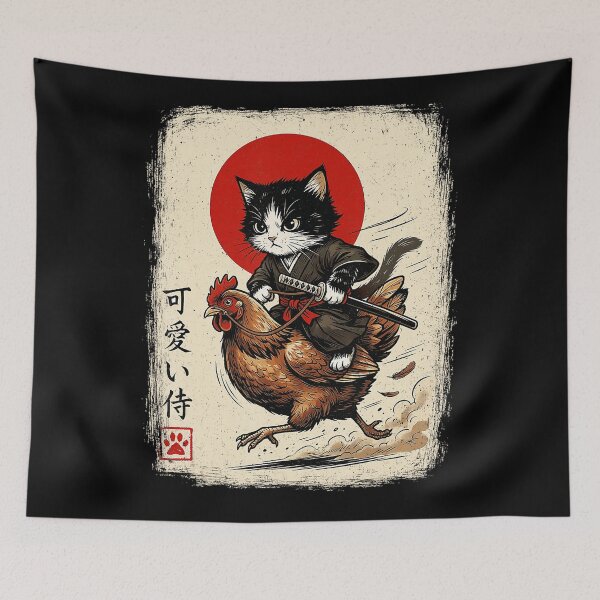 Item preview, Funny Warrior Cat Riding Chicken in Retro Japanese Animal designed and sold by titanlevi.