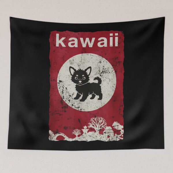 Item preview, Kawaii Black Puppy Illustration With Retro Japanese Style Background designed and sold by JordynLadukeg65.