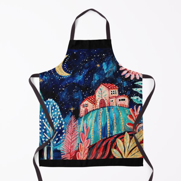 Item preview, Whimsical Moonlit Village Painting with Colorful Folk Art Landscape Style designed and sold by eliramaison.