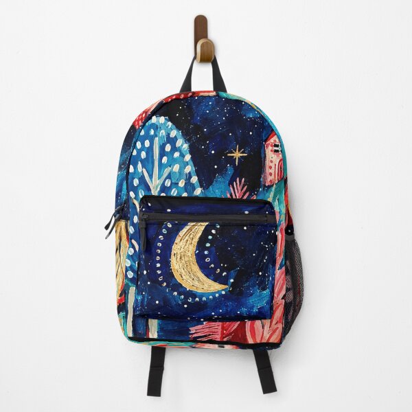 Item preview, Whimsical Moonlit Village Painting with Colorful Folk Art Landscape Style designed and sold by eliramaison.