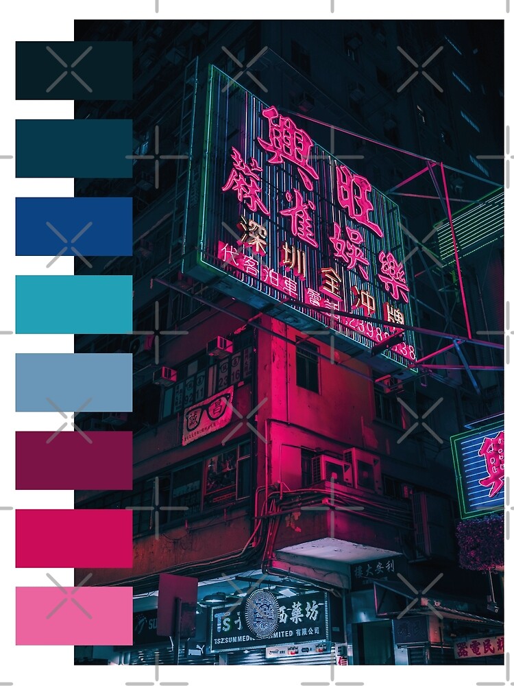 Cyberpunk Aesthetics Tokyo Neon Sign Color Palette Greeting Card By Gregggggg Redbubble