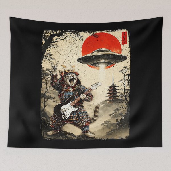Item preview, Rock Guitar Cat Warrior in Retro Japanese Sci Fi Poster Style designed and sold by titanlevi.