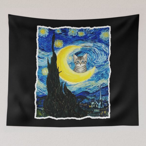 Item preview, Moonlit Kitten In Dreamy Swirling Night Sky Fantasy Painting Style designed and sold by JordynLadukeg65.