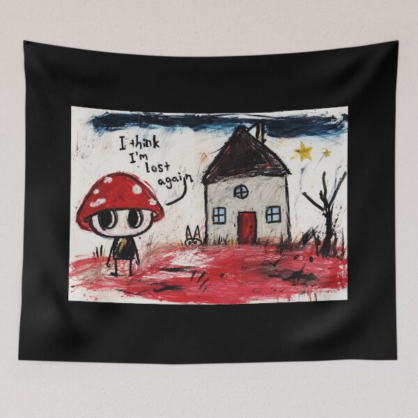 Item preview, Lost Mushroom Character Dark Whimsical Outsider Art Illustration designed and sold by eliramaison.