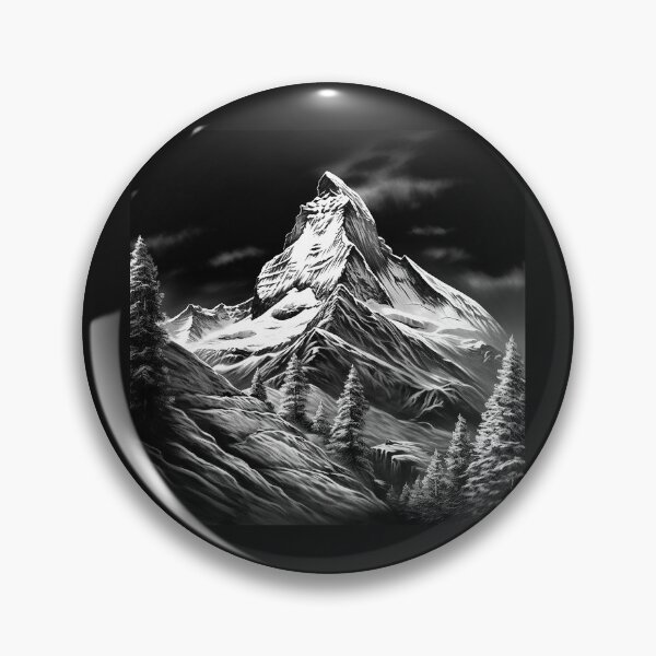 Item preview, Black and White Snowy Mountain Peak – Dramatic Alpine Landscape Art designed and sold by inkoutninja.