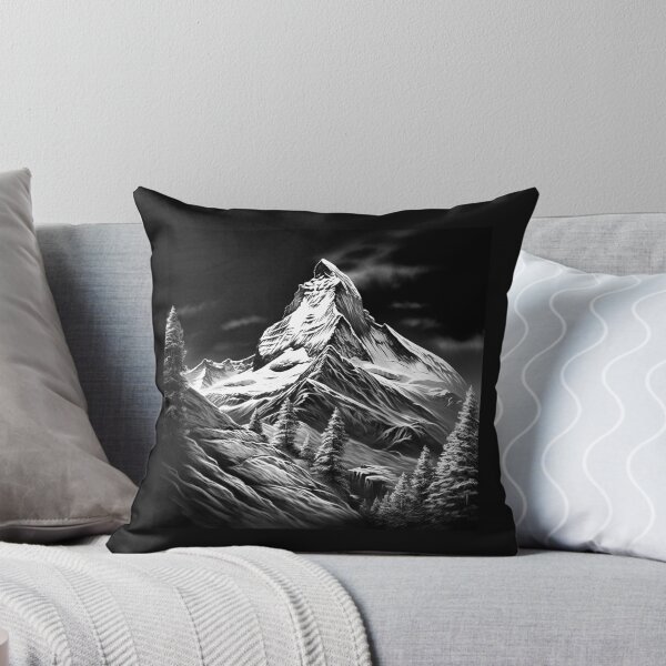 Item preview, Black and White Snowy Mountain Peak – Dramatic Alpine Landscape Art designed and sold by inkoutninja.