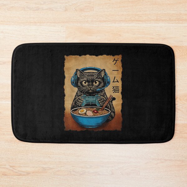 Item preview, Funny Gamer Cat with Ramen in Retro Japanese Arcade Art Style designed and sold by titanlevi.