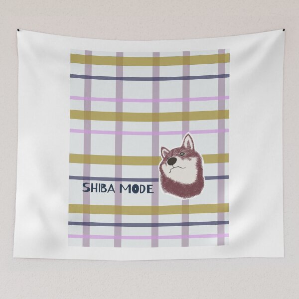 Item preview, Yellow plaid with purple Shiba Inu designed and sold by ShibaCruise-On.
