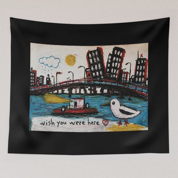 Item preview, Wish You Were Here Bird Drawing with Whimsical City Sketch Style designed and sold by eliramaison.