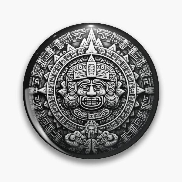 Item preview, Black and White Aztec Sun Stone – Ancient Mesoamerican Calendar Art designed and sold by inkoutninja.