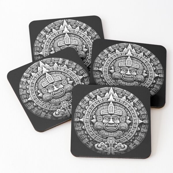 Item preview, Black and White Aztec Sun Stone – Ancient Mesoamerican Calendar Art designed and sold by inkoutninja.