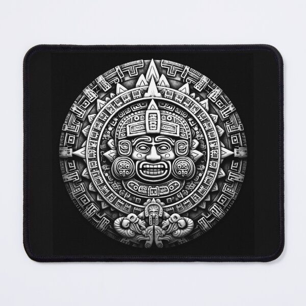 Item preview, Black and White Aztec Sun Stone – Ancient Mesoamerican Calendar Art designed and sold by inkoutninja.