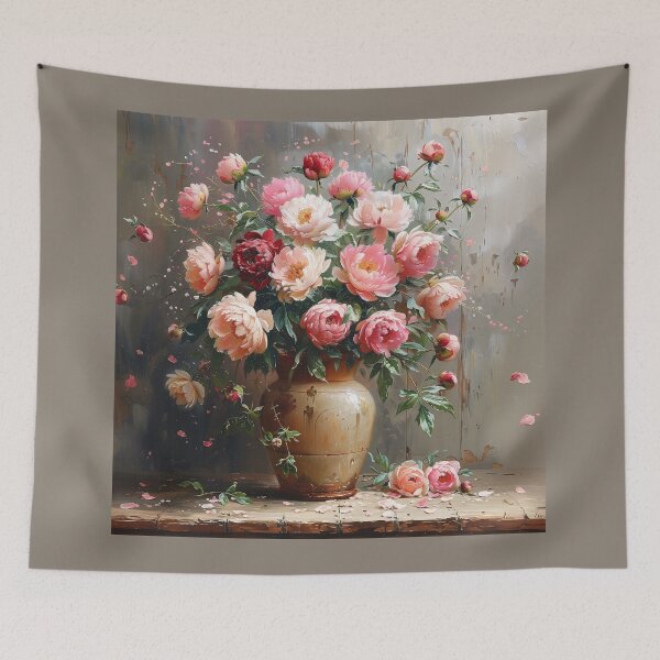 Item preview, Vintage Peony Bouquet in Ceramic Vase Painting designed and sold by colorful-white.