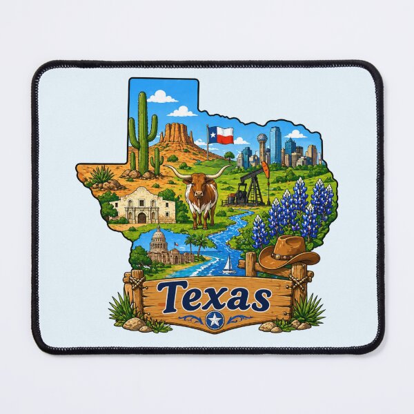 Item preview, Texas Scenic Map with Iconic Landscape designed and sold by Myra365Art.