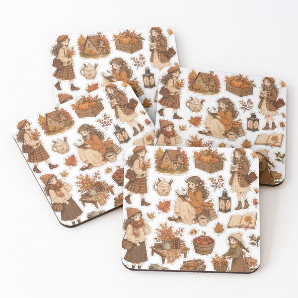 Item preview, Golden Harvest Whisper Sticker Collection, autumn sticker sheet, amber tones, falling leaves, rustic woodland, peaceful countryside. designed and sold by BlareBlare.