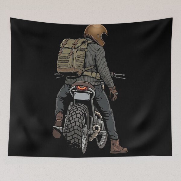 Item preview, Vintage Cafe Racer Motorcycle Rider Adventure Art designed and sold by CrystalMineArts.