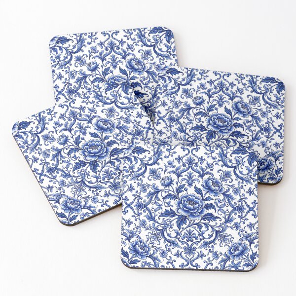 Item preview, Mediterranean Floral Pattern Chinoiserie Style Blue Porcelain Art designed and sold by SplashTastic.