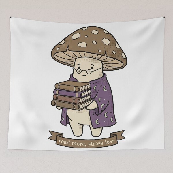Item preview, Read More Stress Less Cottagecore Mushroom Bookworm Sticker designed and sold by CrystalMineArts.