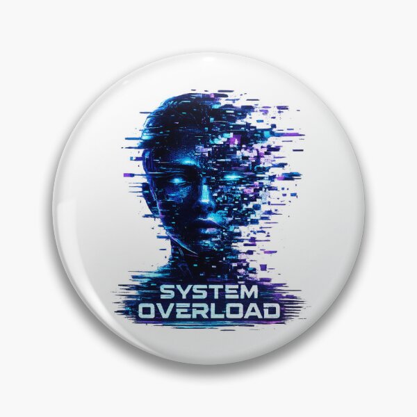 Artikelvorschau, Systemüberlastung Cyberpunk KI-Roboter Glitch Gesicht Neonblau Tech Grafik entworfen und verkauft von HobsS.