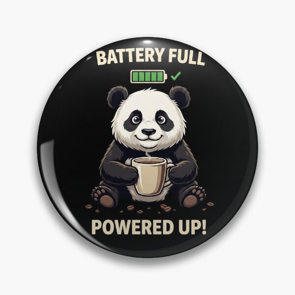 Item preview, Battery Full Powered Up Panda Coffee Lover Art designed and sold by CrystalMineArts.