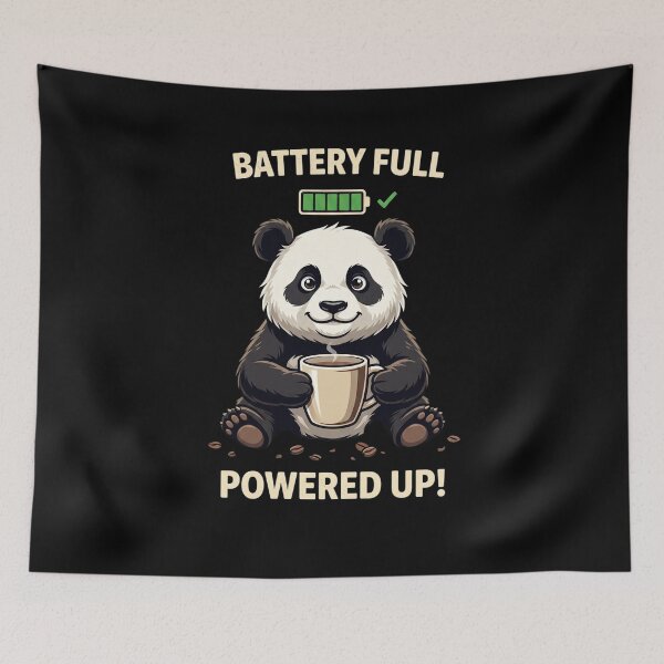 Item preview, Battery Full Powered Up Panda Coffee Lover Art designed and sold by CrystalMineArts.