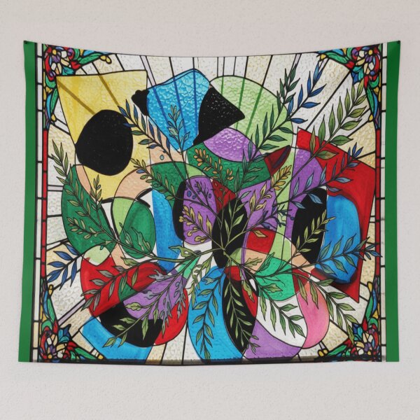 Item preview, Abstract Collision Botanical stained glass colorful geometric abstract design designed and sold by SmashingDeals.