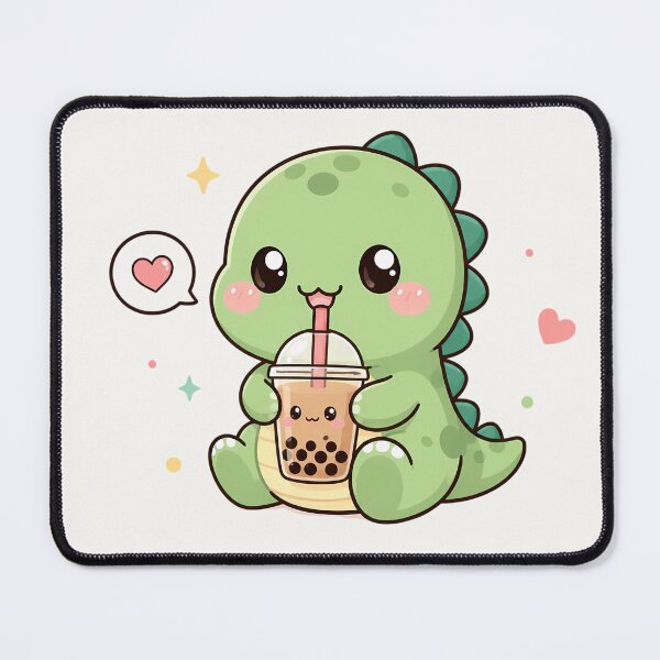 Item preview, Cute Kawaii Dinosaur Drinking Boba Tea Illustration designed and sold by jo-e-basta.