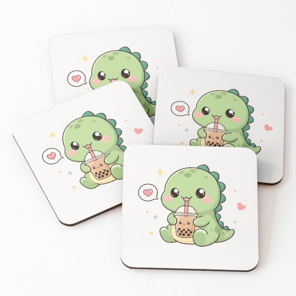 Item preview, Cute Kawaii Dinosaur Drinking Boba Tea Illustration designed and sold by jo-e-basta.