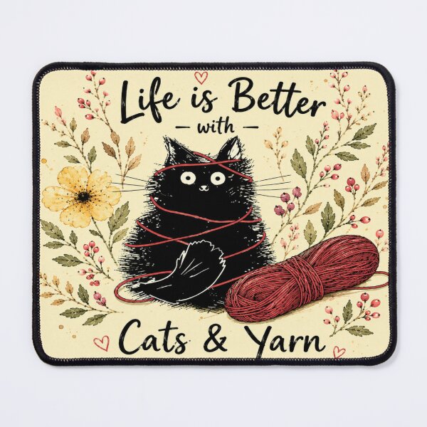 Item preview, Life is Better with Cats & Yarn Black Cat Watercolor Cute Knitting Graphic designed and sold by ArtoryNest.