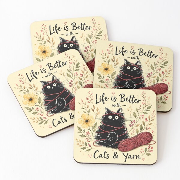 Item preview, Life is Better with Cats & Yarn Black Cat Watercolor Cute Knitting Graphic designed and sold by ArtoryNest.