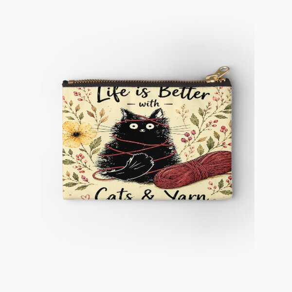 Item preview, Life is Better with Cats & Yarn Black Cat Watercolor Cute Knitting Graphic designed and sold by ArtoryNest.