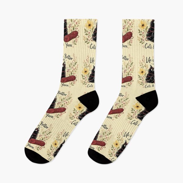Item preview, Life is Better with Cats & Yarn Black Cat Watercolor Cute Knitting Graphic designed and sold by ArtoryNest.