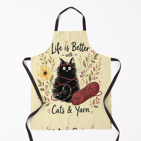 Item preview, Life is Better with Cats & Yarn Black Cat Watercolor Cute Knitting Graphic designed and sold by ArtoryNest.