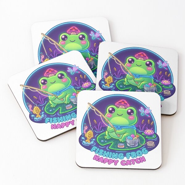 Item preview, Neon Fishing Frog Happy Catch – Cute Relaxing Pond Adventure Cartoon Design designed and sold by ArtsyExplorer.