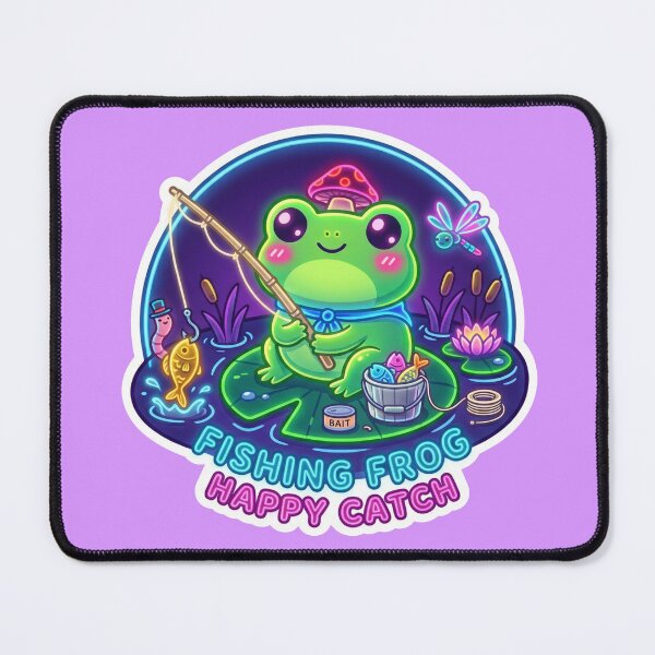Item preview, Neon Fishing Frog Happy Catch – Cute Relaxing Pond Adventure Cartoon Design designed and sold by ArtsyExplorer.