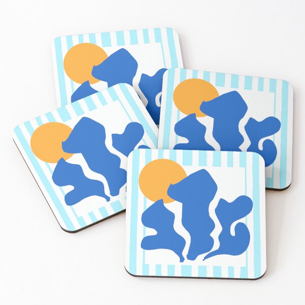 Item preview, Coastal Blue Matisse Sunset with Stripes Abstract Contemporary Art designed and sold by MaiZephyr.