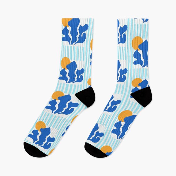 Item preview, Coastal Blue Matisse Sunset with Stripes Abstract Contemporary Art designed and sold by MaiZephyr.