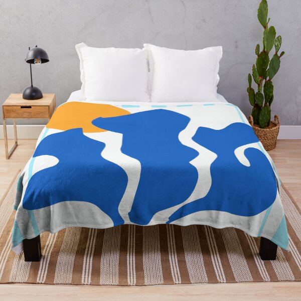 Item preview, Coastal Blue Matisse Sunset with Stripes Abstract Contemporary Art designed and sold by MaiZephyr.