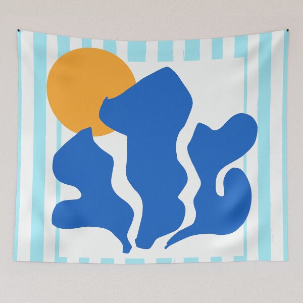 Item preview, Coastal Blue Matisse Sunset with Stripes Abstract Contemporary Art designed and sold by MaiZephyr.