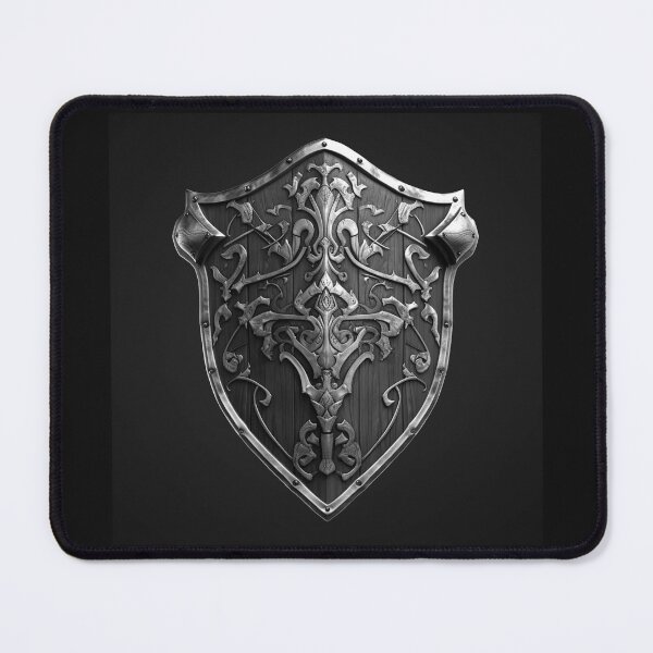 Item preview, Black and White Medieval Shield – Ornate Fleur de Lis Armor Art designed and sold by inkoutninja.