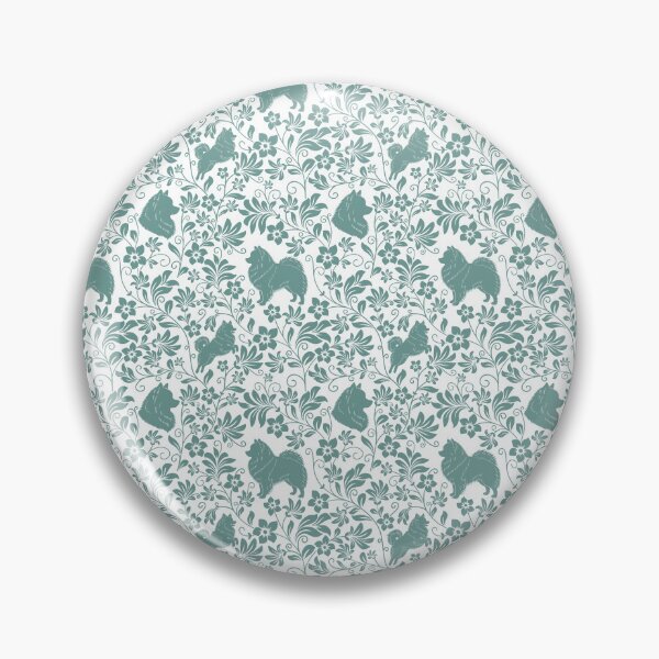 Item preview, Spitz Dog Floral Silhouette Pattern | Pomeranian German Japanese Spitz Design in Green designed and sold by WildLakePatterns.