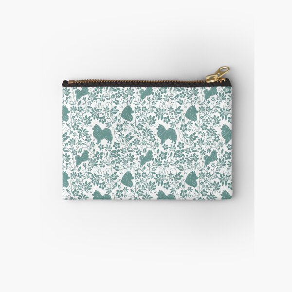 Item preview, Spitz Dog Floral Silhouette Pattern | Pomeranian German Japanese Spitz Design in Green designed and sold by WildLakePatterns.