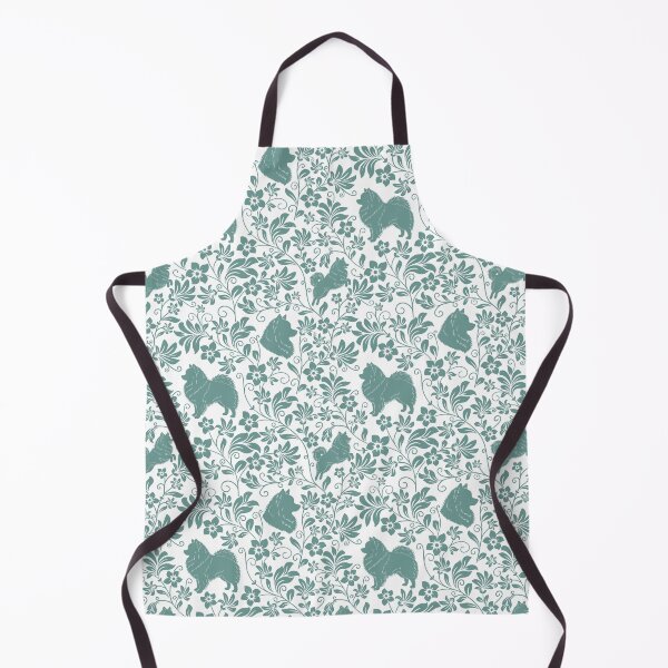 Item preview, Spitz Dog Floral Silhouette Pattern | Pomeranian German Japanese Spitz Design in Green designed and sold by WildLakePatterns.
