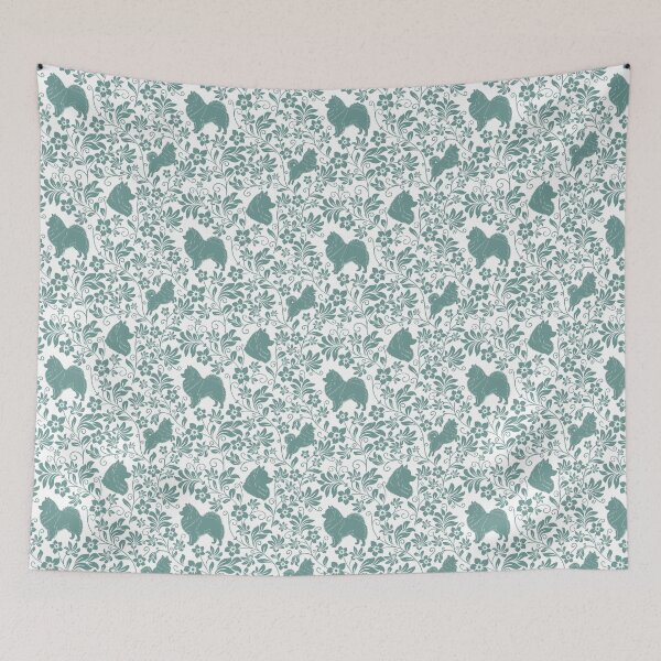 Item preview, Spitz Dog Floral Silhouette Pattern | Pomeranian German Japanese Spitz Design in Green designed and sold by WildLakePatterns.
